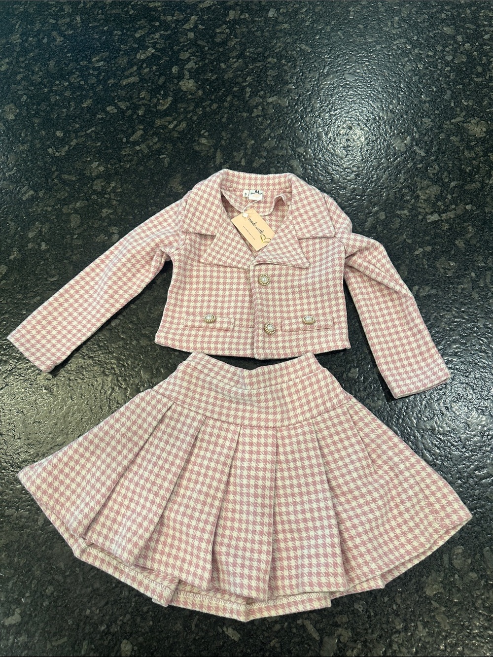 MiaBelleGirls Little Treasure Tweed Matching Pink Blazer & Pleated Skirt Set 4/5